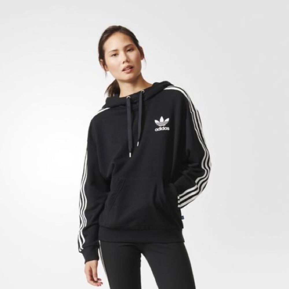 Adidas black stripe sweatshirt/hoodie